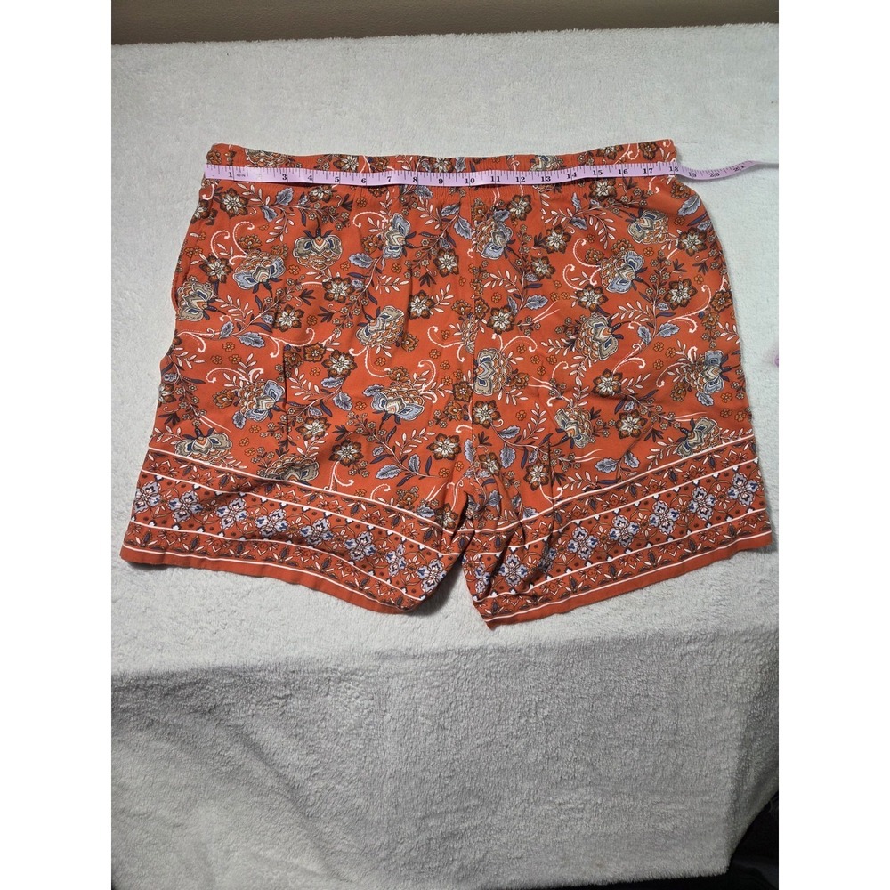 J. Jill Zinnia L P Orange Floral Paisley Shorts tie waist boho tassel large - Picture 3 of 5